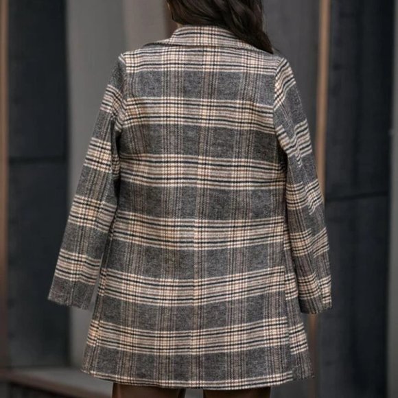 Classic Plaid Print double breasted Pea Overcoat jacket fall/winter - Picture 3 of 10